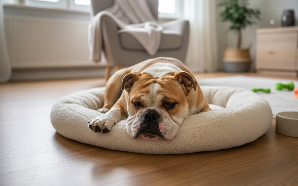 Perro triste por dolor en pata